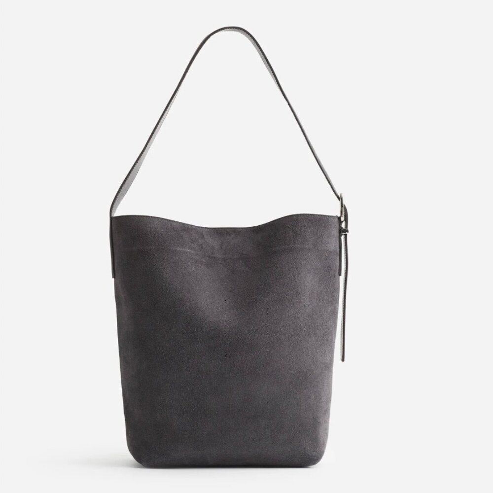 Madewell Essential Bucket Tote in Sleek Charcoal Suede